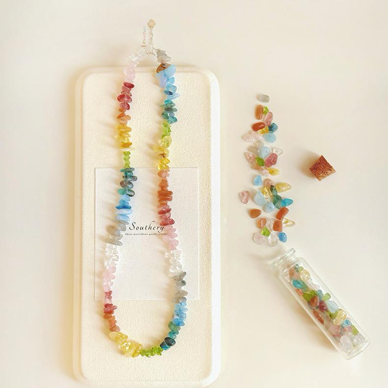 

Ожерелье из стерлингового серебра 925 пробы с радужными кристаллами и летний женский чокер с мульти-самоцветами, вызывающий дофамин 925 Silver