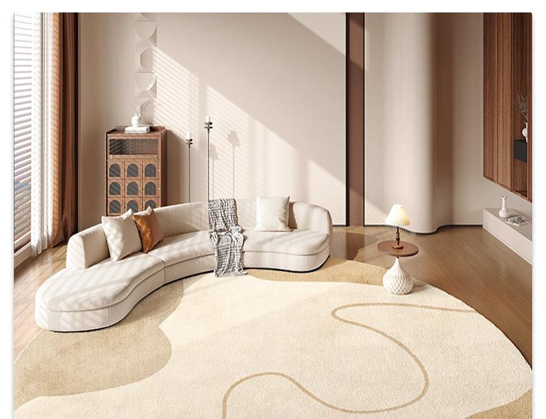 Beiger Runder Teppich für Wohnzimmer & Schlafzimmer – Weiche flauschige Bodenmatte, Fußmatte im japanischen Stil neben dem Bett, Gemütliche Heimdekoration