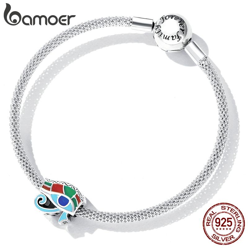 BAMOER New 925 Sterling Silver Colorful Eye of Horus Charm Beads Pendant for Women Fit Original DIY Bracelet Necklace Jewelry