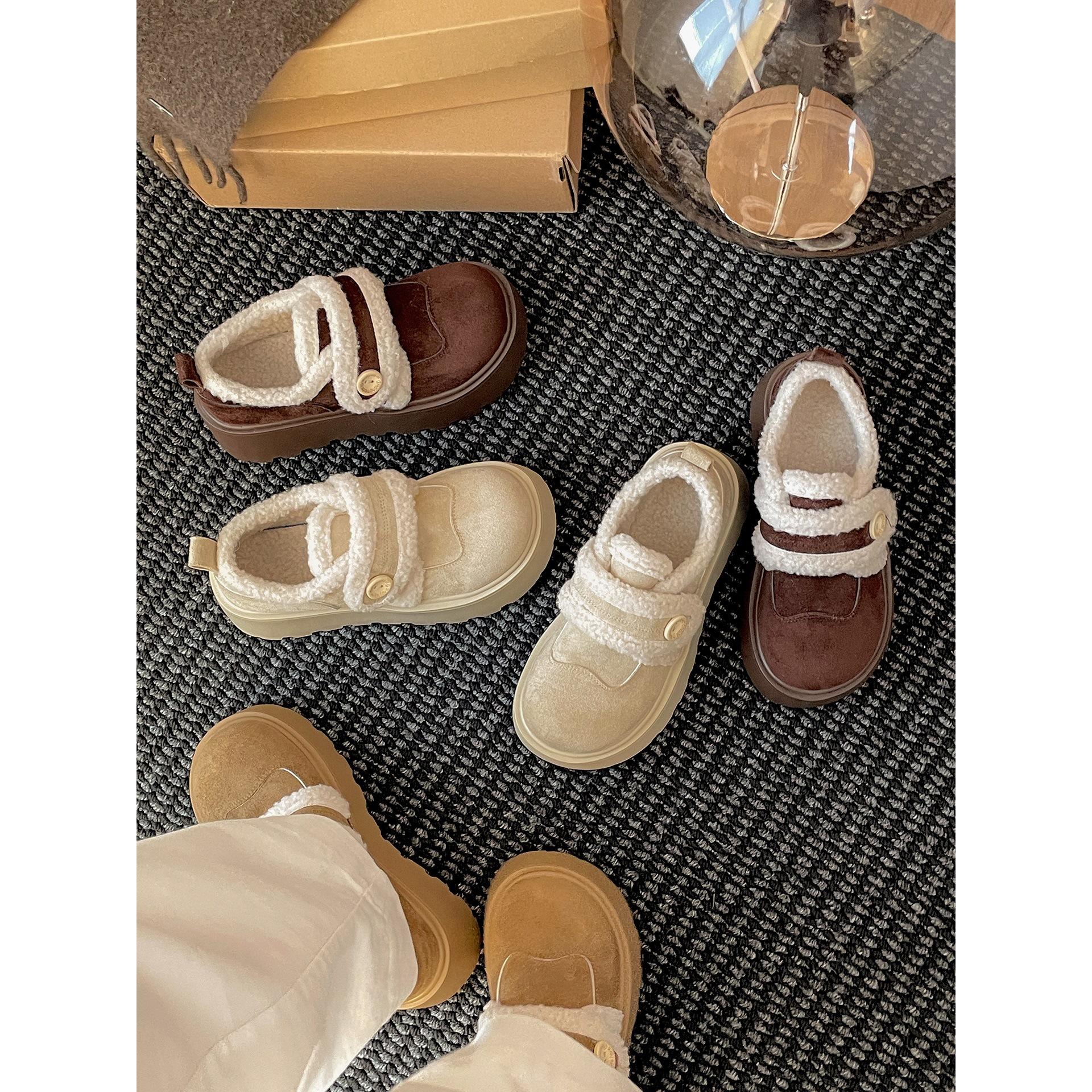 

thick-soled snow cotton shoes for women to keep warm in winter and wear non-slip Birkenstock fluffy shoes 40 хакі