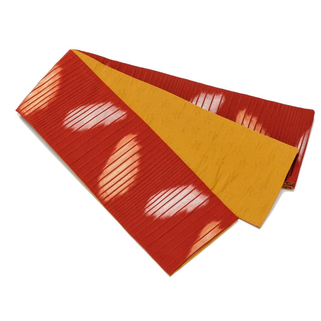 Affordable Round Made In Obi [Warakugure] Kiryu-ori Half-Width Obi, Kasumi, Japan, Half-Width (Rust Vermilion)