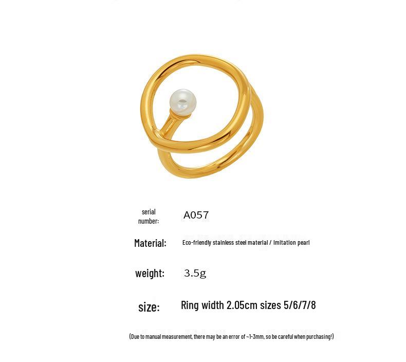 Geometrischer Ring aus Edelstahl mit 18 Karat Vergoldung und Kunstperle