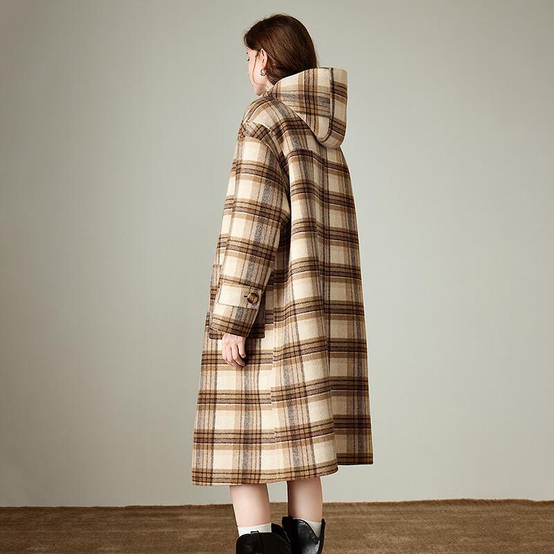Chuyu Women's Loose Fit Plaid Wool Blend Hooded Coat