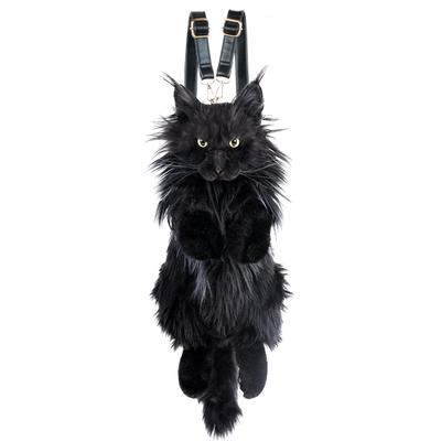 Chongker Handmade Realistic Cat Plush Toy a Gift for Pet Lovers and Women Maine Backpack, (Black Cat)