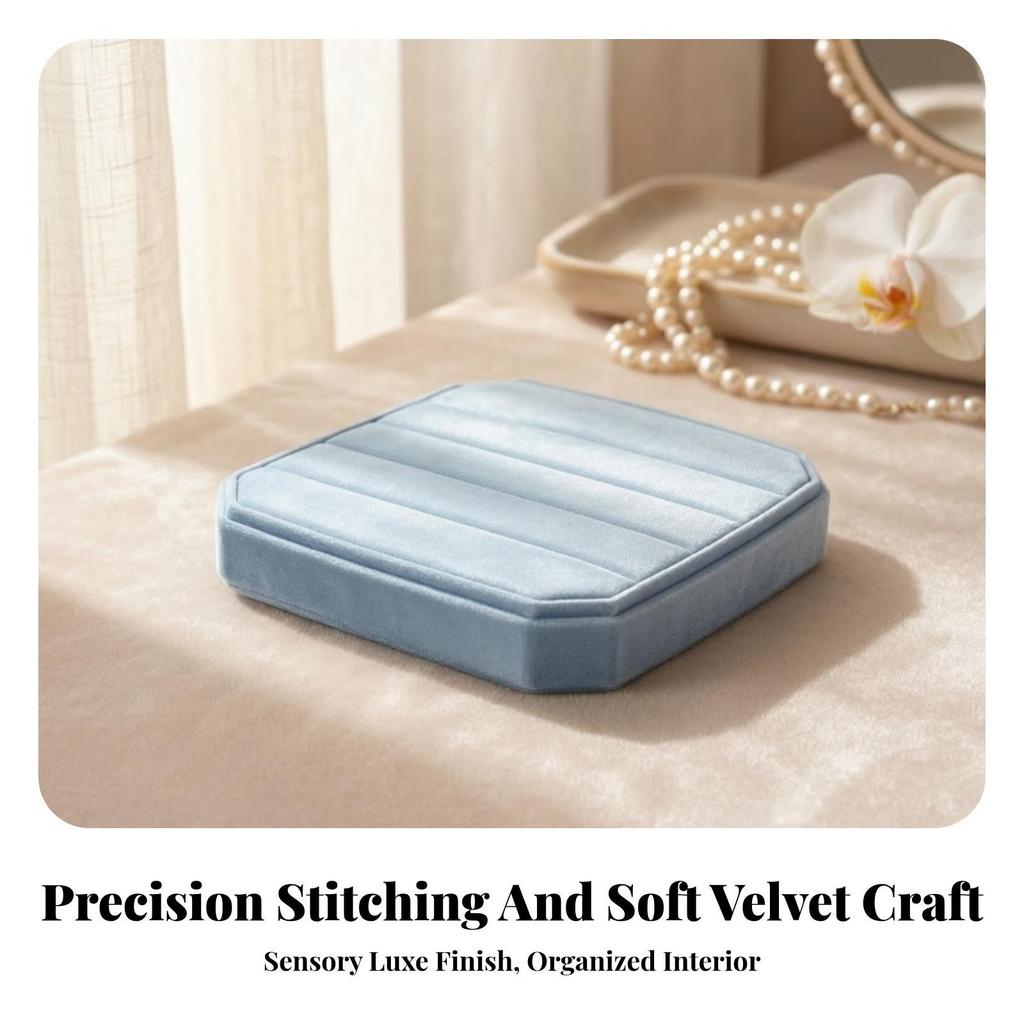 Luxurious Velvet Jewelry Box | Stitched Horizontal Channels, Packaging Box, for Vanity G118