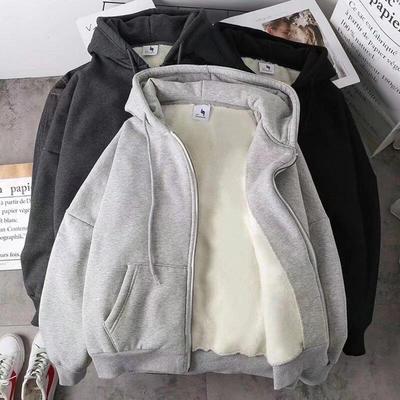 Men's Plus Size Fleece-Lined Hooded Jacket - Casual Zip-Up Cardigan for Autumn/Winter