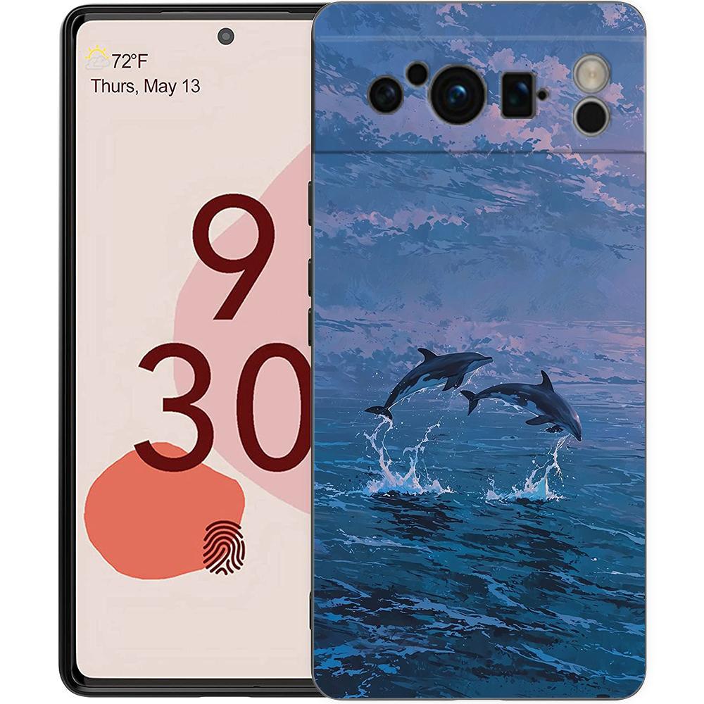

Ocean Dolphin Phone Case For Google Pixel 10 9 8 7 Pro 9A 8A 7A 6A 6 Pro XL Soft TPU Bumper Black Cover Pixel 7 Pro