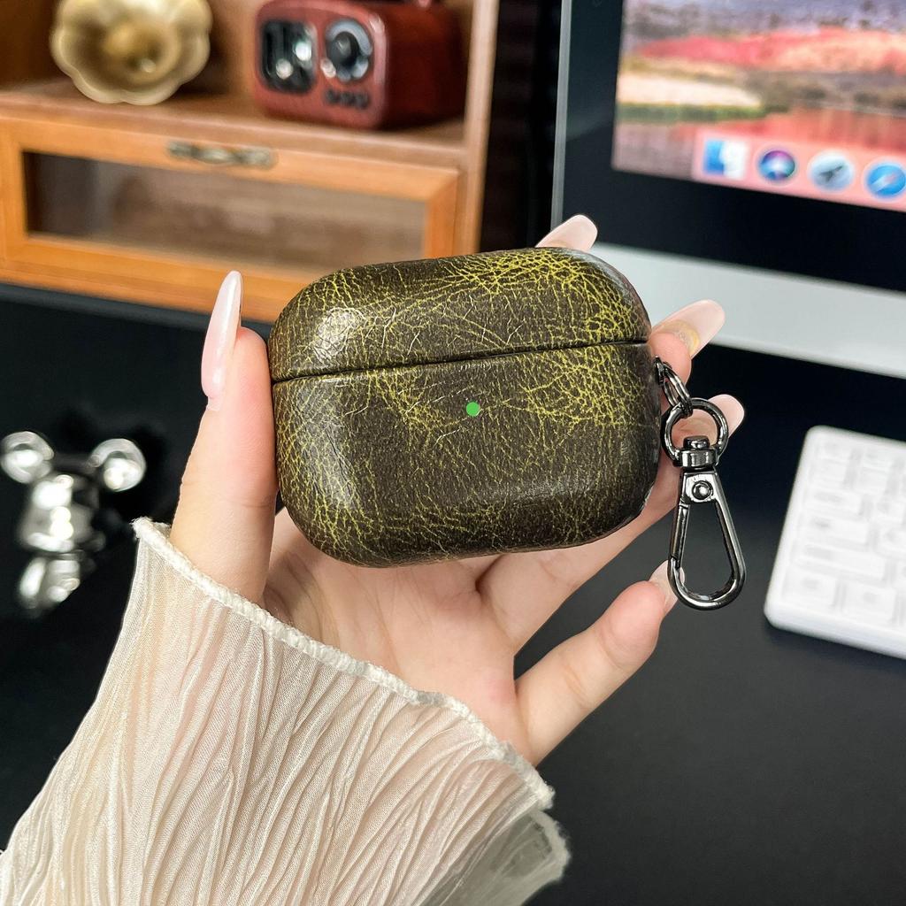 Oily leather retro leather pu imitation leather suitable for Apple airpodspro1 Apple 1st generation solid color earphone case