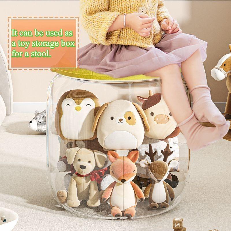 Multipurpose Doll Storage Stool - Plush Toy Organizer with Seat, Kids' Storage Bench for Bedroom,Stuffed Animals & Toys