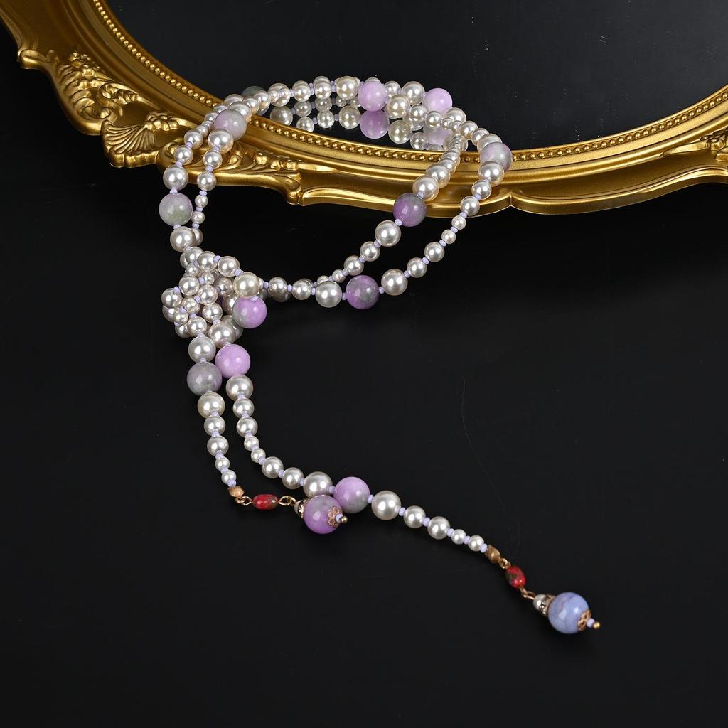 Vintage Chinese Style Glass Pearl Tassel Necklace Set