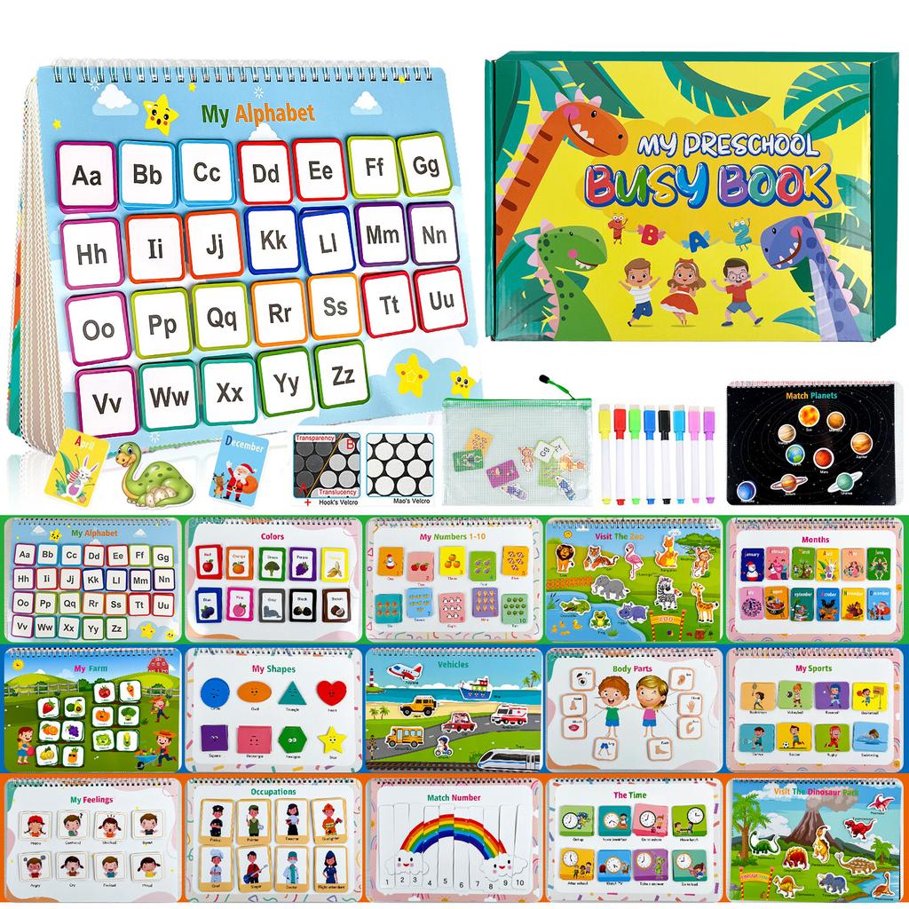 32 Themes Busy Book, 165Pcs Stickers Early Learning Toys, Sensory Activity Book for Toddlers Preschool Education,Boys & Girls