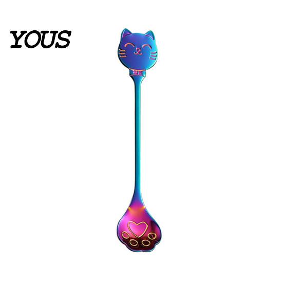 Cute Cat Paw Spoon Coffee Spoon, Stainless Steel Claw Teaspoon, Embossed Design Multi-Color Electroplated Stirring for Ice Cream Yogurt