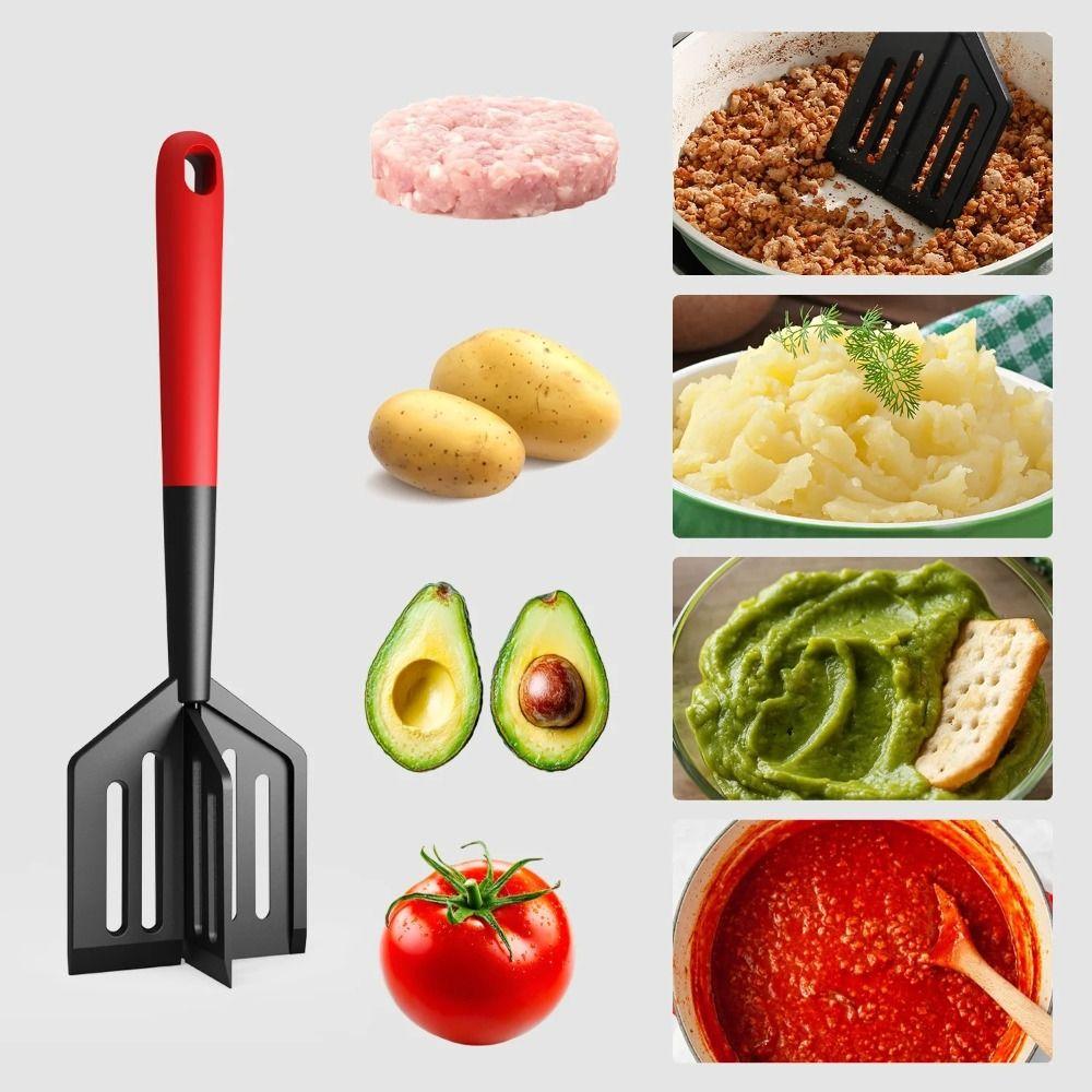 

Heat Resistant Potato Masher Professional Hamburger Chopper New Meat Chopper for Kitchen Gadgets Black red