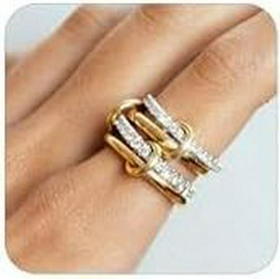 

Преувеличенное двухцветное медное кольцо с четырьмя ободками и полным бриллиантовым цирконом Size 5