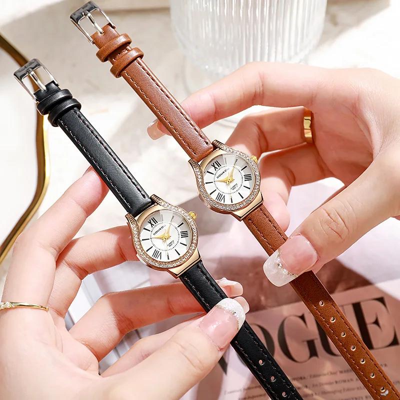 Fashion Watches for Women Brand Luxury Ladies Girls Versatile Thin Strap Leather Diamond Quartz Wristwatches Women Reloj Mujer