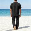 European & American Men's Striped Linen Summer Shirt & Pants Set