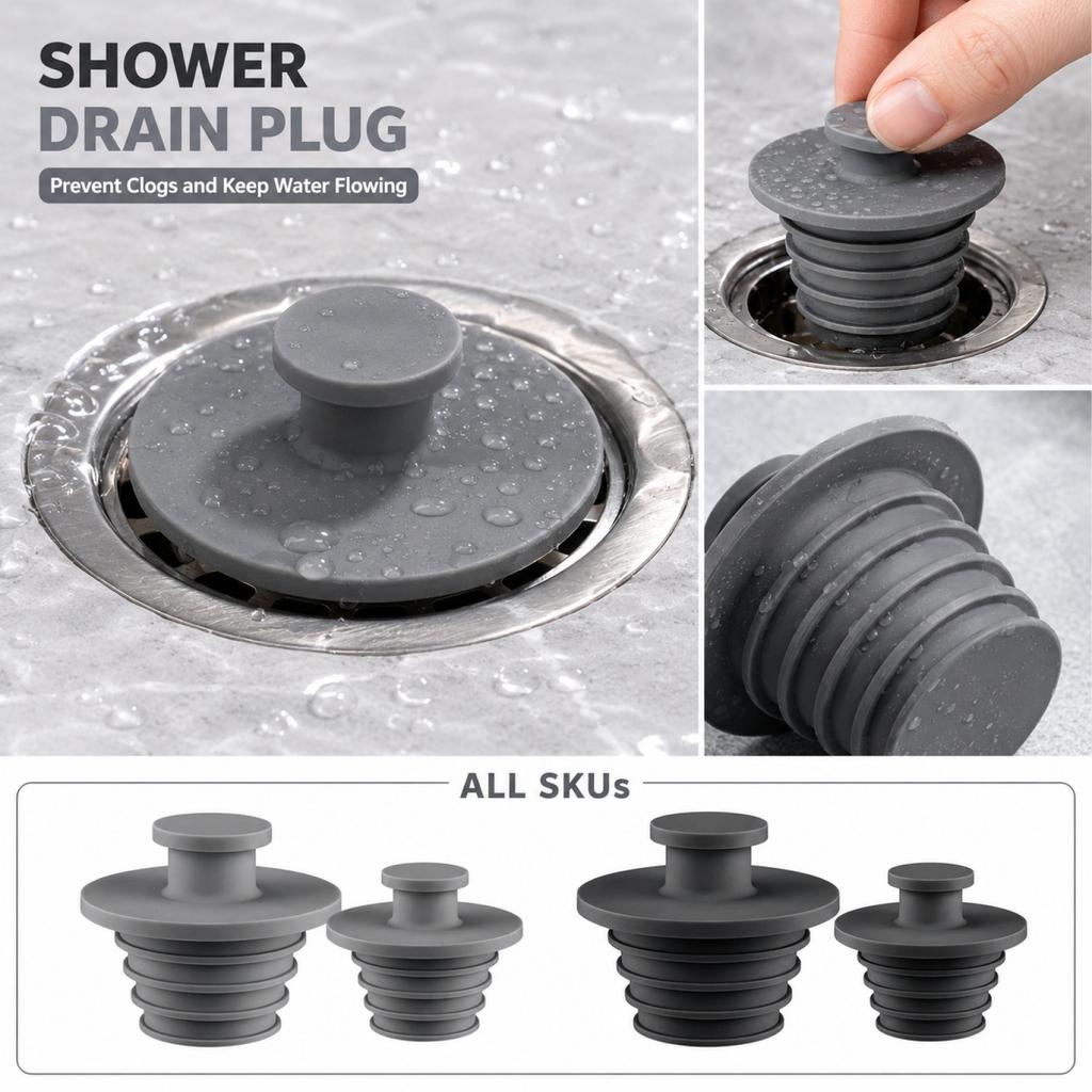 Universal Silicone Drain Stopper Set for Shower Tub Sink Flexible Easy Installation Durable Leak Proof Bathroom Accessory