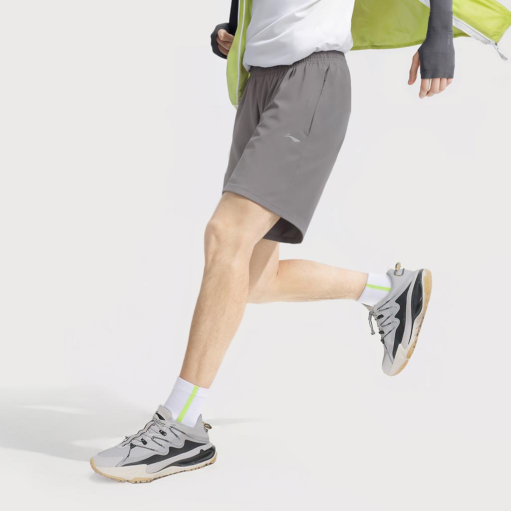 Li Ning Fitness Series Casual Minimalist Solid Color Sports Shorts Men Shorts Gray AKSV525-8