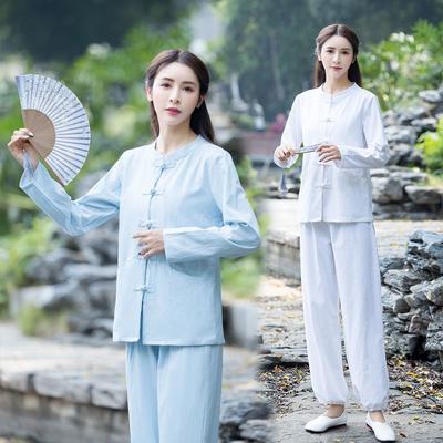Baumwolle Leinen Tai Chi Kleidung Set chinesischen Stil Tee Kleidung Yoga Kleidung Damen Anzug