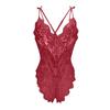 Women's Sexy Lace Lingerie Bodysuit Deep V-Neck Floral Lace Teddy, Adjustable Straps, One-Piece Sleepwear