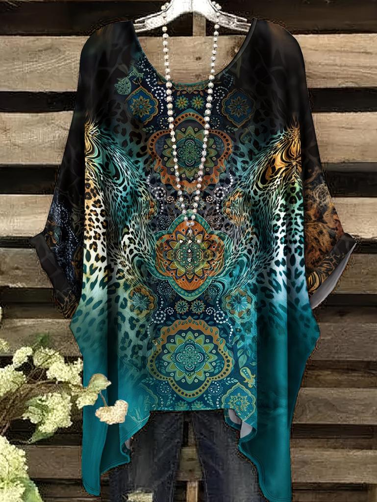 Bohemian Floral Graphic Vintage Women's Bohemian Floral 3D Print T-Shirt Short Sleeve Round Neck Casual Vibrant 2026 New Tee Top