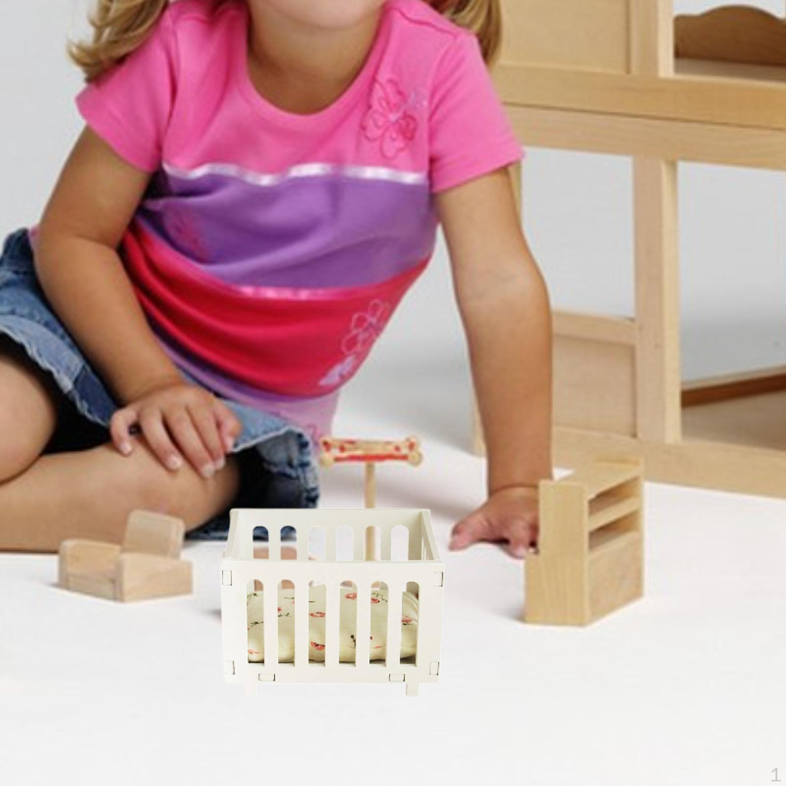 

1/12 кукольный домик детская колыбель декор для детской кроватки орнамент игрушка спальня сцена мини мебель дерево white