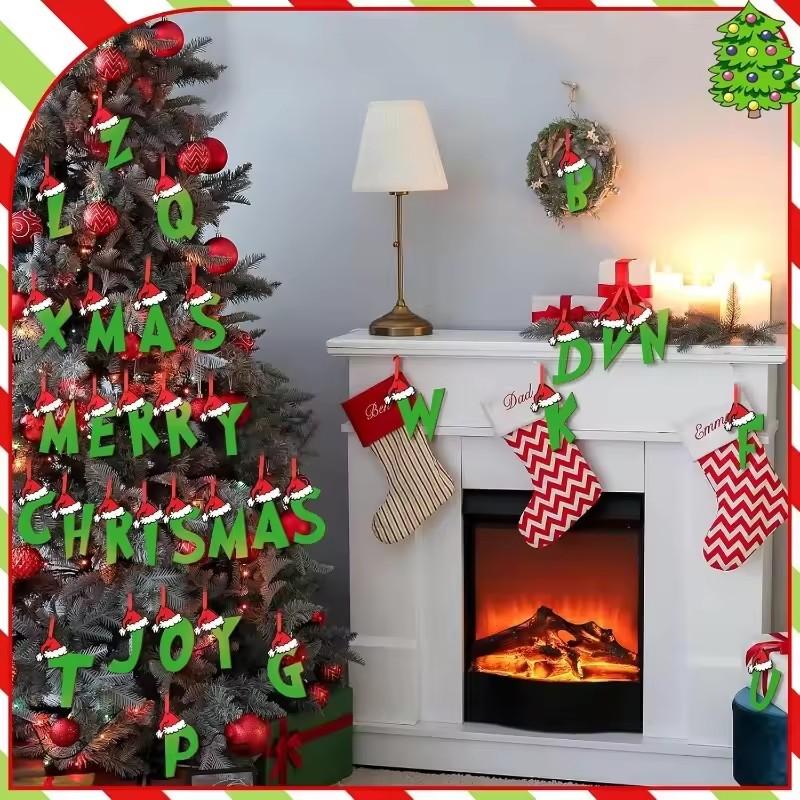 Green Elf Style 26 Letters Christmas Tree Hanging Ornaments DIY Craft Gift Tag Merry Christmas Decoration for Home 2026 New Year