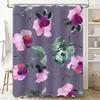Purple Floral Shower Curtain With Green Leaves Watercolor Print Bathroom Decor For Home Pink Lavender Green