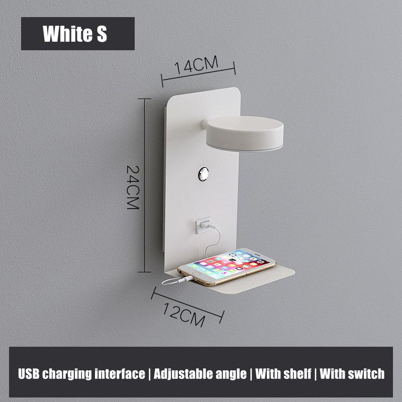 

Прикроватная светодиодная настенная лампа с полкой для спальни, интерфейс зарядки USB, регулируемый с выключателем, кронштейн для хранения, 12 Вт, настенный светильник 3 Color Temperature