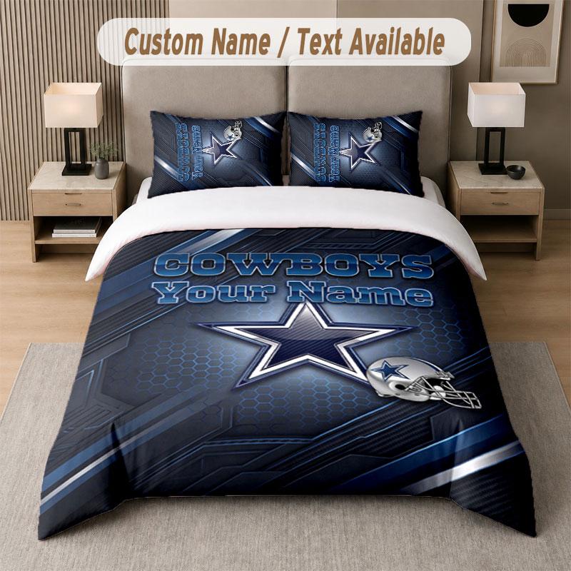 Custom Bedding Set Dallas Cowboys Pattern, Print Name Text 1 Duvet Cover plus 2 Pillowcases Home Textile