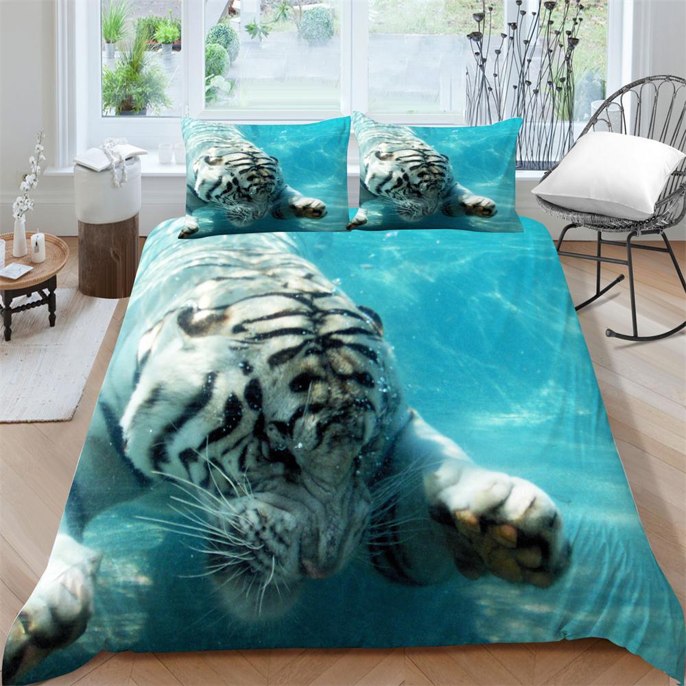 

2023 Новый стиль, домашнее постельное белье с тигровым принтом, детский домашний текстиль, комплект постельного белья с животными, полиэстер, пододеяльник, наволочка EU Single 135x200cm