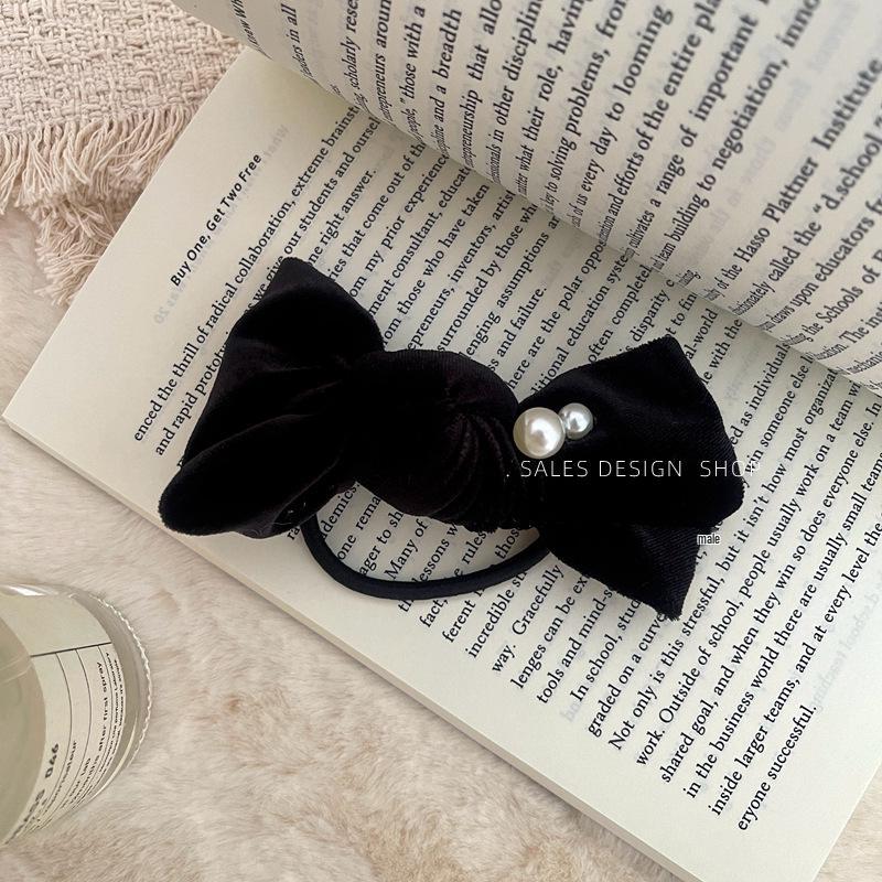 Корейская бархатная резинка для волос с жемчужным бантом: Шикарные головные уборы на осень/зиму для женщин
