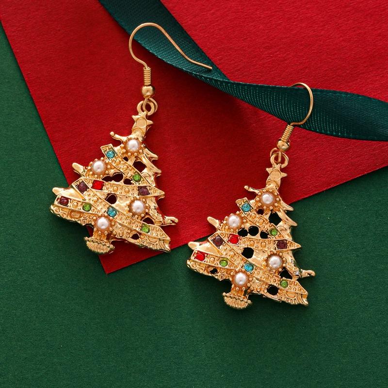 2026 Christmas New Fashion Earrings for Women - Luxurious and High-End Style, Personalized Christmas Tree Pearl and Diamond Earrings