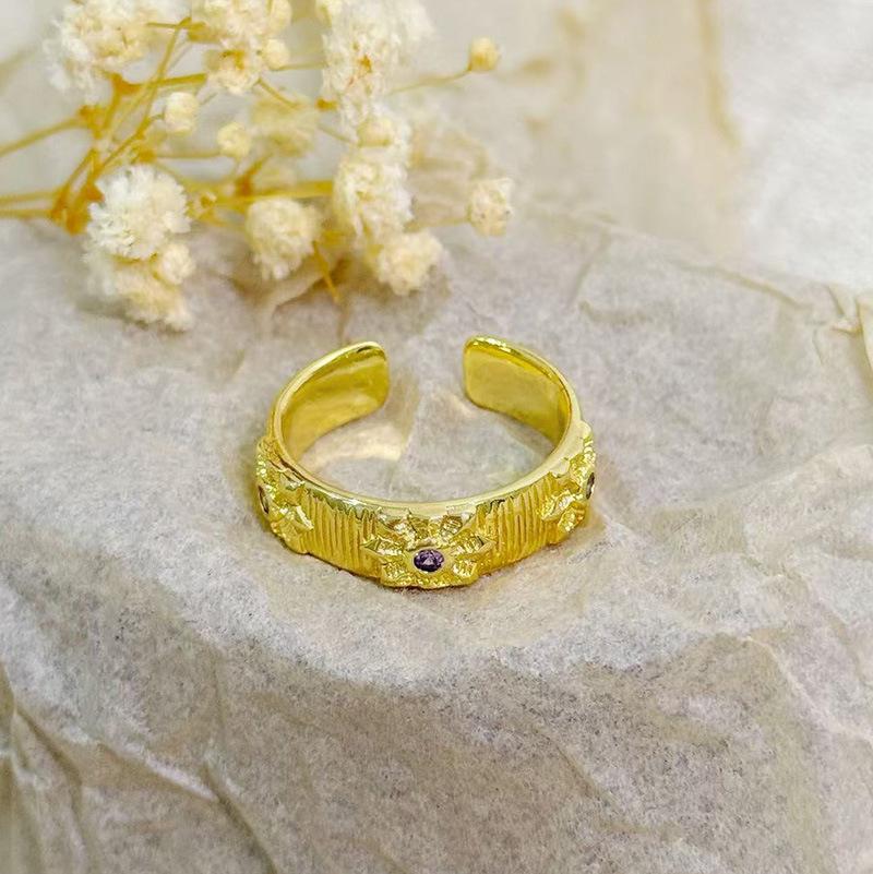 The Same Medieval Vintage Retro Personalized Brushed Full Diamond Zir*****Pen Ring Light Luxury Ring Woman Adjustable opening