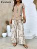 Damesmode Nieuwe Collectie Geprint Top Wijde Pijpen Broek Set