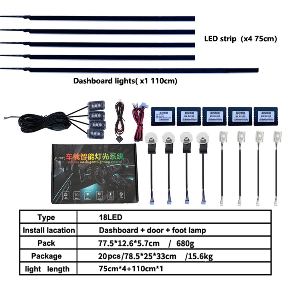 18in1 Car interior lights rgb Car Led interior car led strip lights for car ambient light door lighting Foot decorative lamp