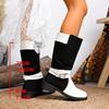 Fashion Women's Large-sized Black and White Patchwork Thigh-high Knee-length Fashion Boots 2025 autumn/Winter Round-toed Boots