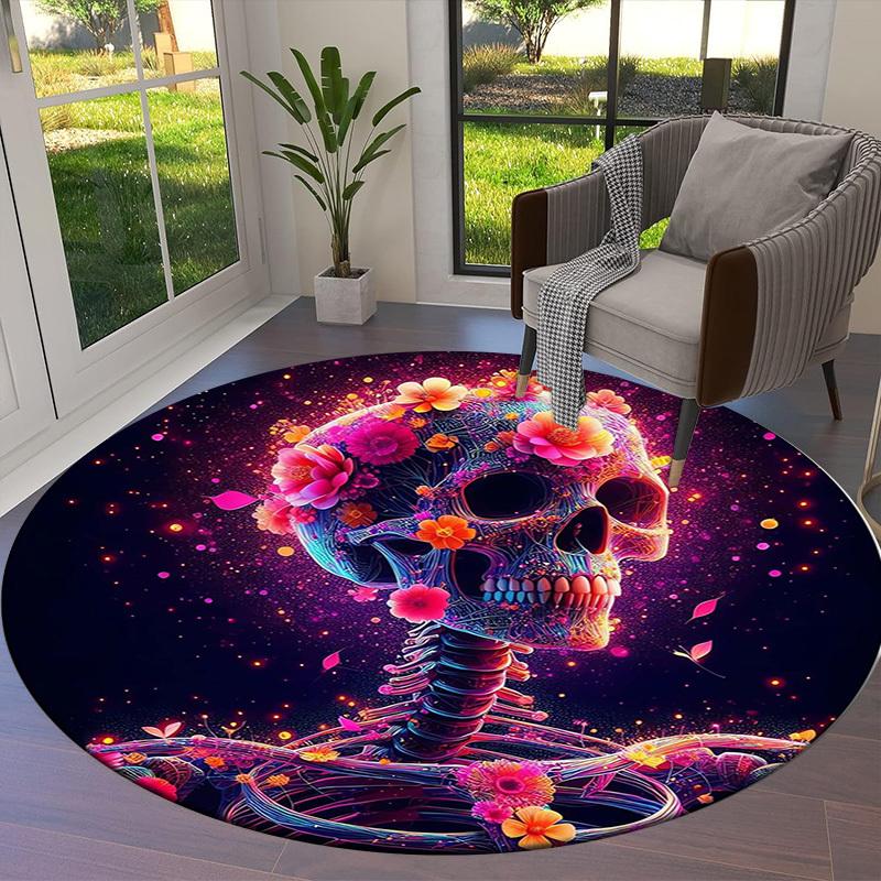 1pc Office Carpet Chair Mats Colorful Floral Skull Artwork Perfect for Decorating Office Chairs, Living Rooms, Or Bedrooms.YDT126