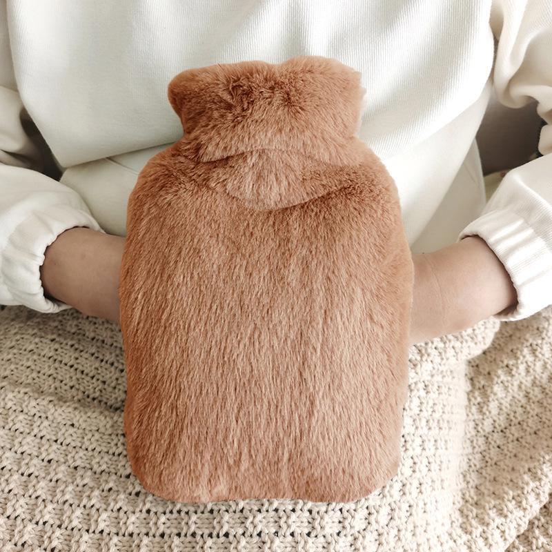 Dual-Plug Plush Hot Water Bottle with PVC Liner