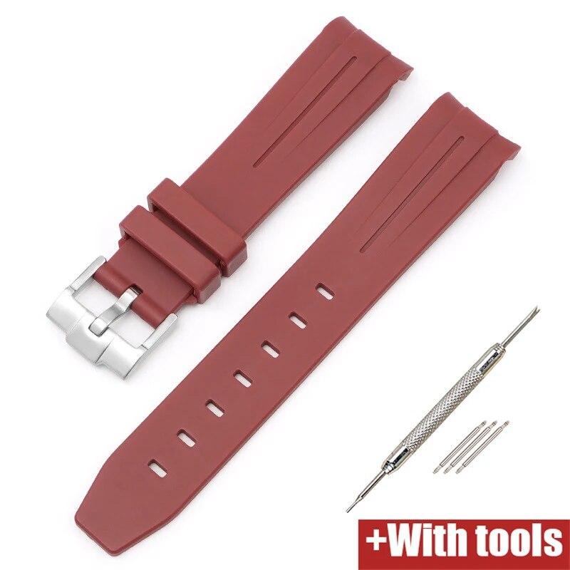 20/21/22mm Curved End Rubber Strap for Rolex Stainless Steel Buckle Men Women Sport Waterproof TPU Replacement Bracelet Band