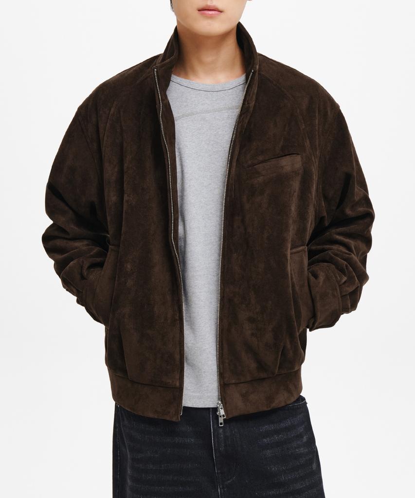 INTEMPOMOOD High-Neck Suede Jacket_Brown