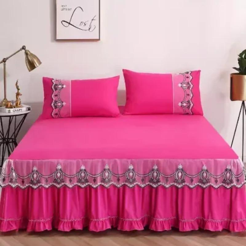 

3pcs Summer Solid Lace Bed Skirt Single Piece Ruffle Lace Non Slip Bed Cover Modern Minimalist Dust Protection Sleeve 150x200cm 3pcs