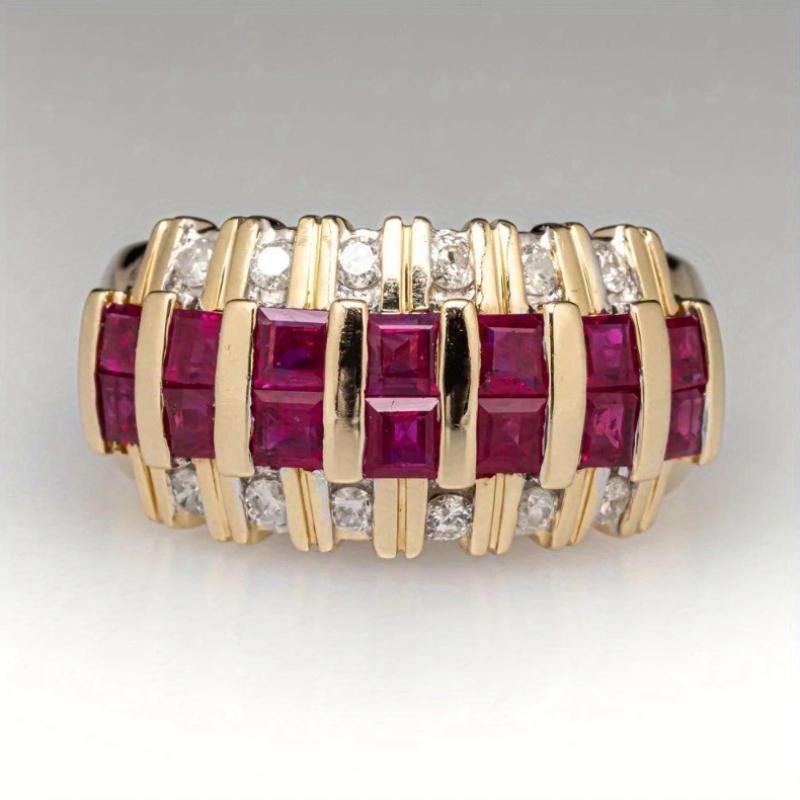 Small Retro Design Inlaid with Zircon Geometric Ring, Women's Trendy Holiday Party Accessories Jewelry