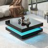 Mesa de Centro Quadrada Preta - Estilo Tecnológico Moderno com Iluminação LED de 16 Cores, 70x70x36 cm, Máx. Carregar 45kg