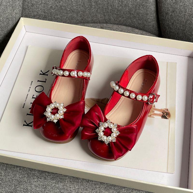 

Girl s Mary Janes Pearl Elegant Party Kids Princess Shoe Flat Patent Leather Shallow Wedding Children Single Shoe 26-36 36