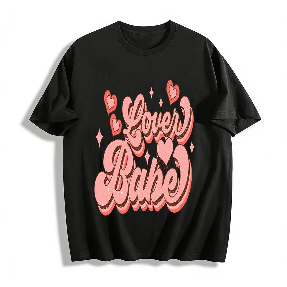 Lover Babe Retro Heart Print Casual Top Pure cotton T-shirt XXS