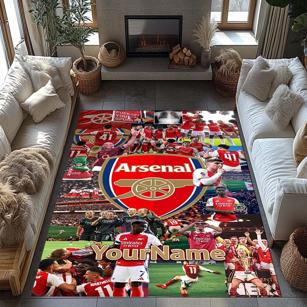 Arsenal Customize Your Name Floor Rug Office Rug Design for Outdoor Balcony Foyer Playrooms Anti-slip Rug Anime Office Decor