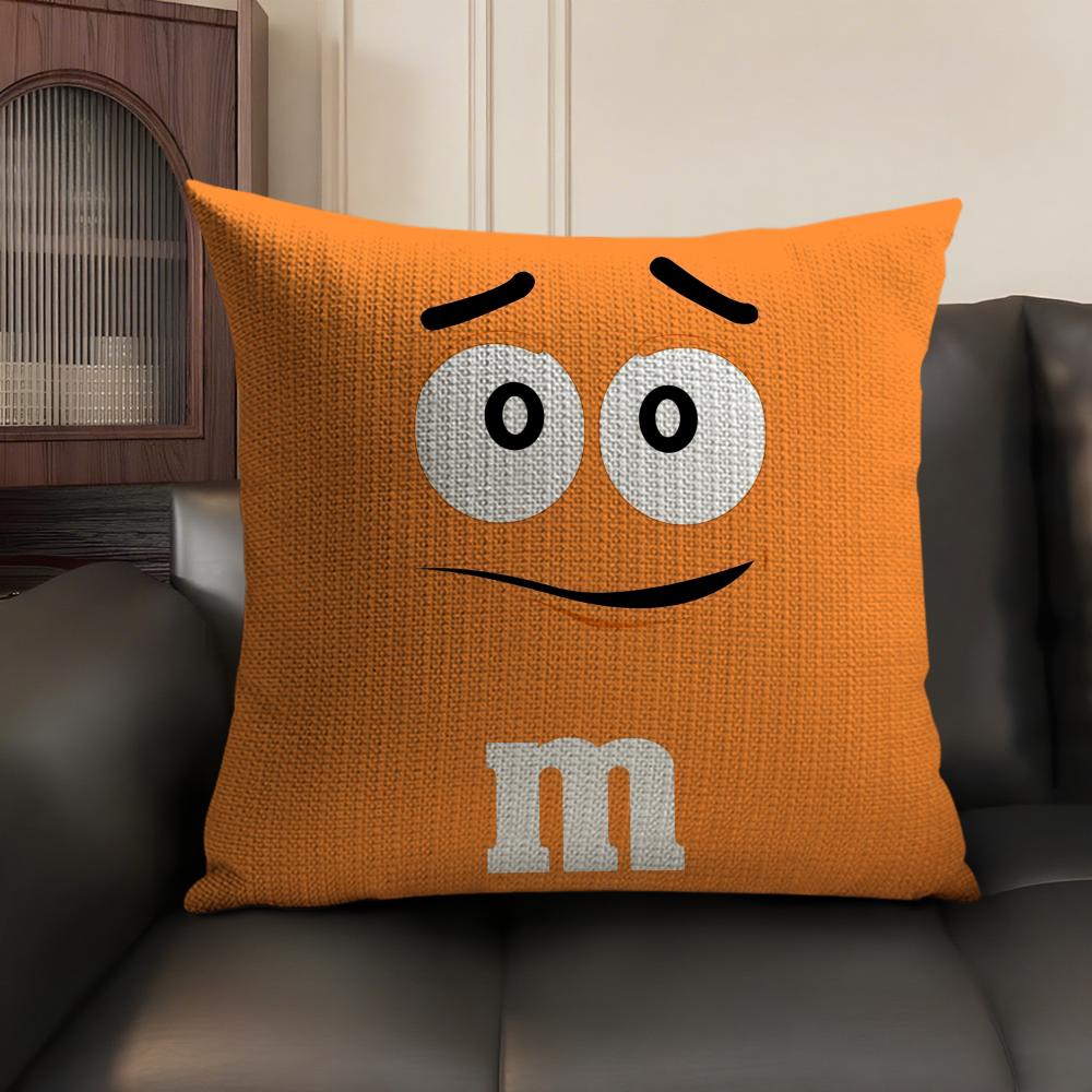 Cute Funny Art M-M&M'S Cushion Cover Summer Breathable Linen Organic Fabric Double-Sided Printing Sofa Pillow Case Home Decor