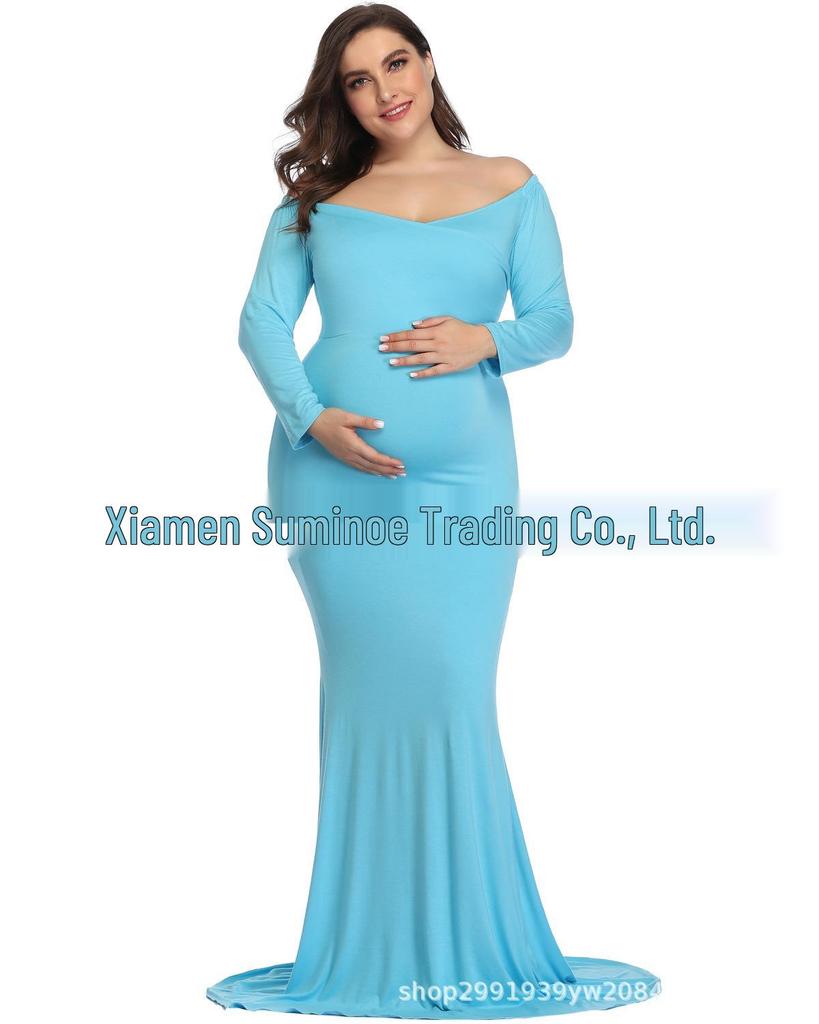 Rochie lungă până la podea din șifon pentru ședință foto de maternitate pentru femei însărcinate