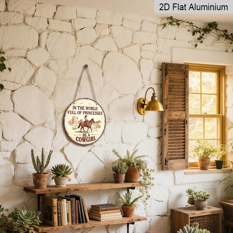 2D Flat, 1pc Western Cowgirl Aluminum Wall Decor Sign, "Embrace Your Inner Cowgirl Spirit" Quote - Retro Farmhouse Hanging Plaque, Suitable for